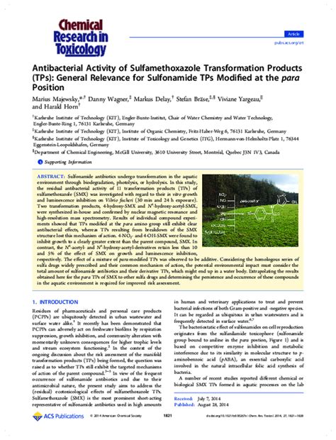 Pdf Antibacterial Activity Of Sulfamethoxazole Transformation Products Tps General