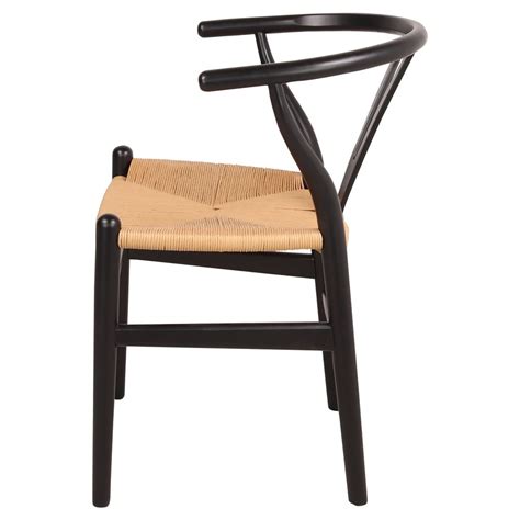 Silla Wishbone Negra Asiento Natural Negro Desvan Vintage