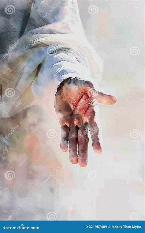 Watercolor Painting Of Jesus Hand Reaching Out Stock Illustration