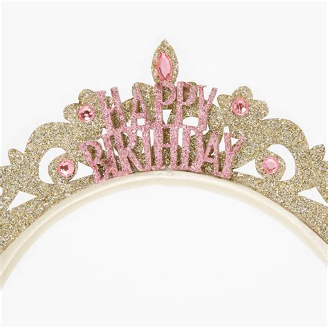 Claires Club Gold Glitter Happy Birthday Crown Headband Claires Us