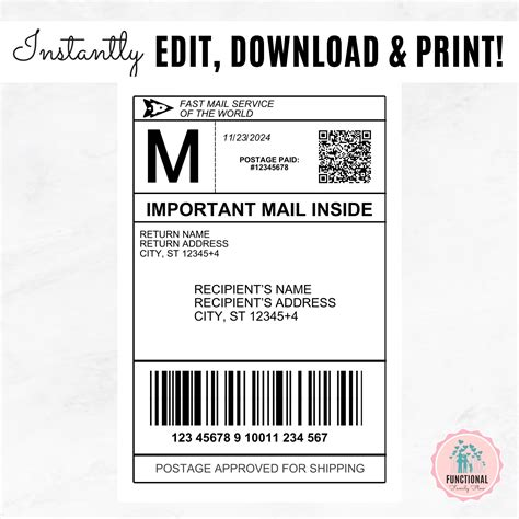 Fake Shipping Label Template Editable Personalized Mail - Etsy Canada