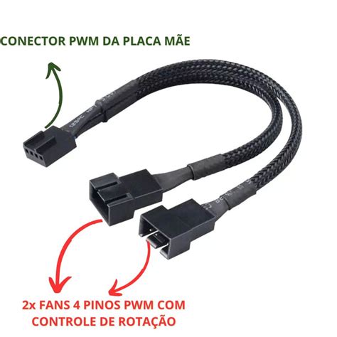 Splitter Fan Cooler PWM 4 Pinos Cabo Divisor Y 1 Para 2 Fans Controle