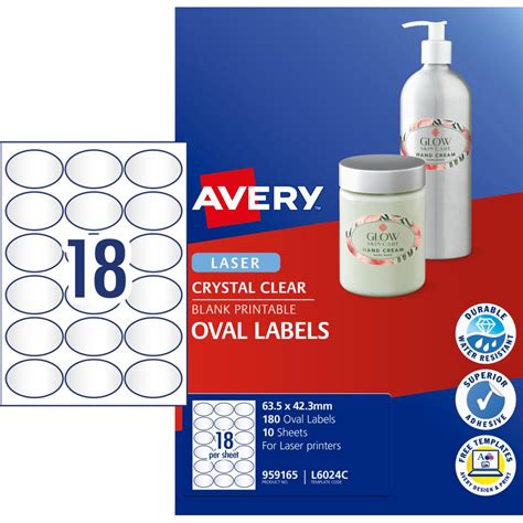 Avery 959165 Clear Oval Laser Labels Multi Purpose 18mm Pack 10 Winc