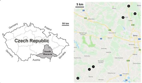 Location of South Moravian region and the studied sites | Download ...