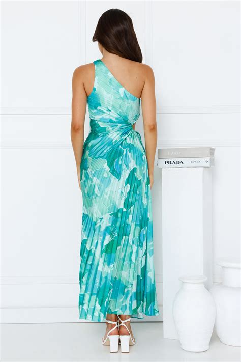 Rose Quartz One Shoulder Satin Maxi Dress Green | Hello Molly