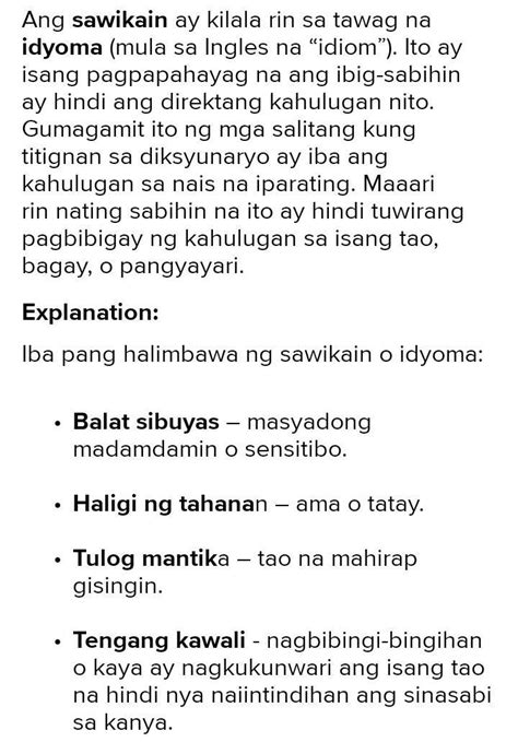 Ano Ang Kahulugan Nang Sawikain Brainly Ph