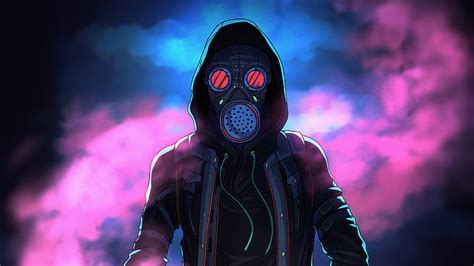 Mask Glowing Eyes Artist Background And Blue Gas Mask Hd