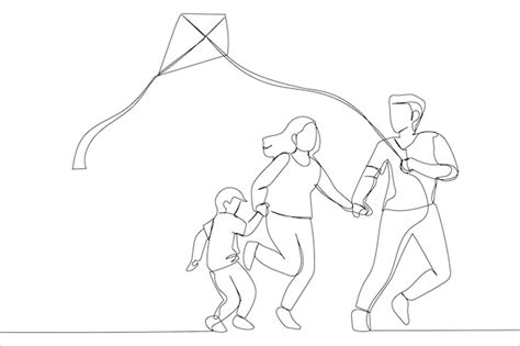 Premium Vector Illustration Of Father Mother And Kid Flying A Kite