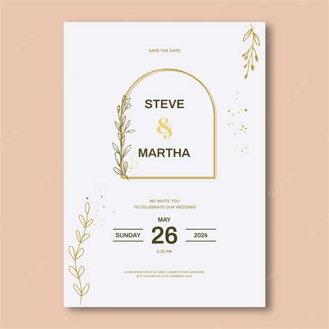 Premium Vector | Wedding invitation with a gold frame and gold leaves