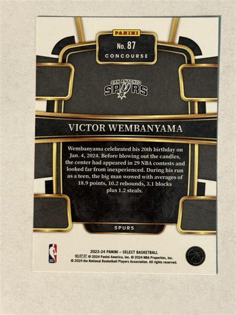 Select Victor Wembanyama Rookie Card Rc Concourse Wemby Spurs