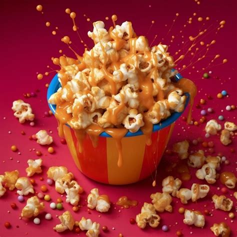 Premium AI Image | a cup of popcorn with a blue lid that says popcorn.