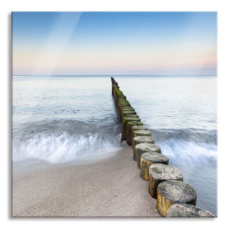 Haus am Meer Glasbild Quadratisch Wandbild Auf Echtglas Baumstümpfe