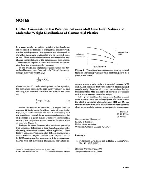 Pdf Further Comments On The Relations Between Melt Flow Index Values