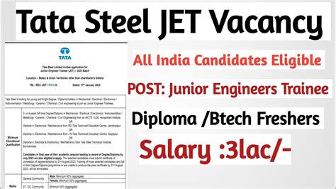 Tata Steel Jet Notifications Out Tata Steel New Vacancy For Freshers