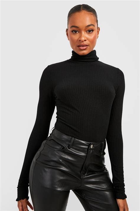 Tall Roll Neck Soft Rib Longsleeve Top Boohoo Uk