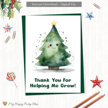 Merry Christmas Card, Teacher Appreciation Card, Thank You , PRINTABLE