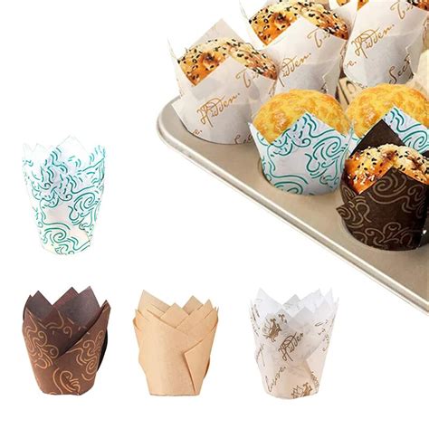 50Pcs Cupcake Paper Cups Tulip Muffins Paper Moulds Cup Case Cupcake