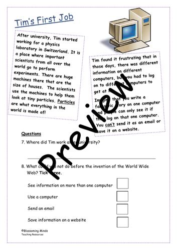 Year 2 Reading Comprehension Tim Berners Lee Teaching Resources