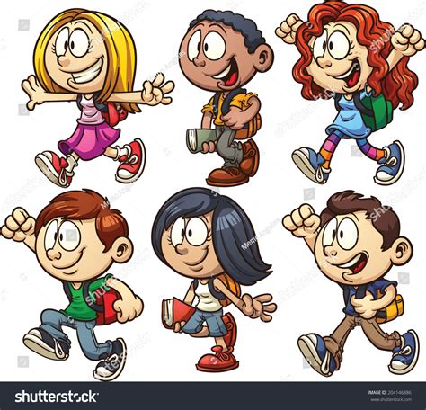 School Kids Vector Clip Art Illustration With Simple Gradients Each