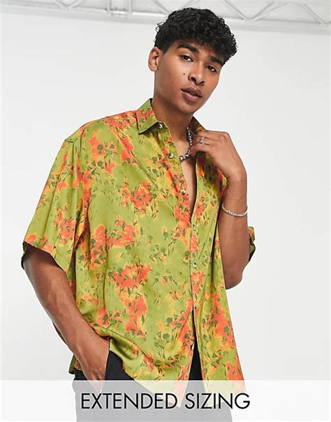 Asos Design Boxy Oversized Satin Shirt In Blossom Floral Print Asos