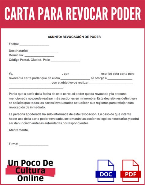 Carta Para Revocar Poder Modelos Y Ejemplos En Word Y Pdf