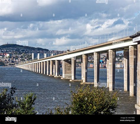 The Tay Road Bridge across the River Tay from Newport-on-Tay to Dundee ...