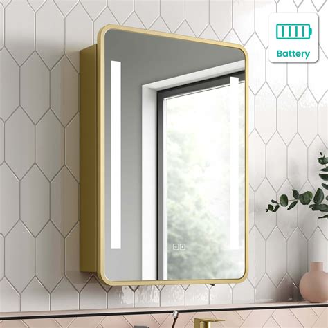 Olivia Battery Operated Matt Brass Illuminated Led Mirror Cabinet X Mm