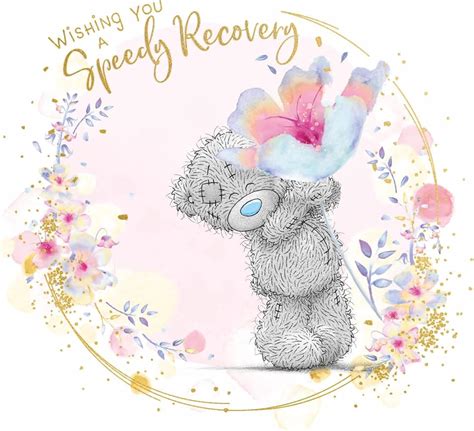 Me To You Speedy Recovery Card Tatty Teddy Holding Flower Official