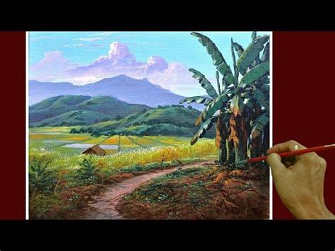 Acrylic Landscape Painting In Time Lapse Rice Fields And Banana Trees