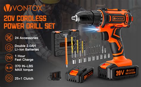 Amazon Drill Set V VONTOX 20V Cordless Drill With 2 Batteries 2