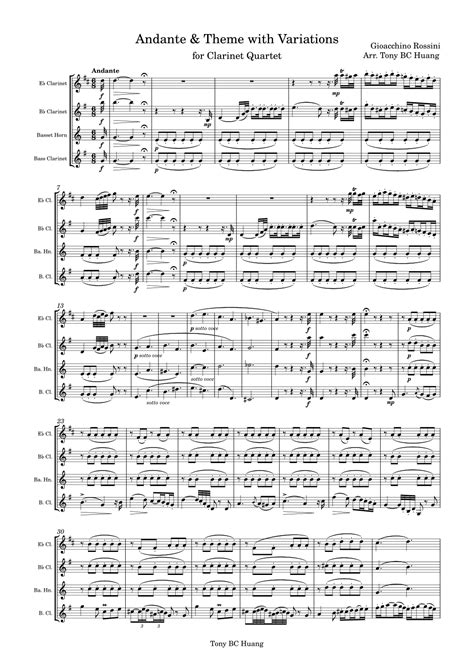 Andante Theme With Variations Arr Tony Bc Huang By G Rossini Sheet Music For Woodwind