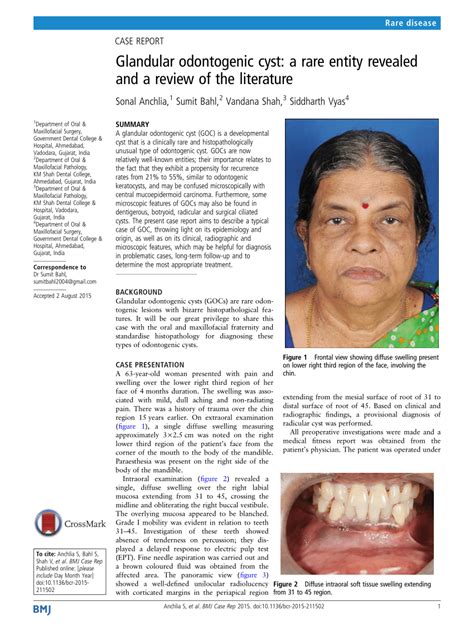 Pdf Glandular Odontogenic Cyst A Rare Entity Revealed And A Review