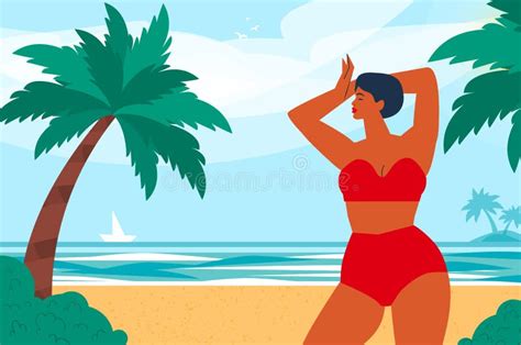 Beautiful Sexy Cartoon Girl Beach Wearing Bikini Stock Illustrations