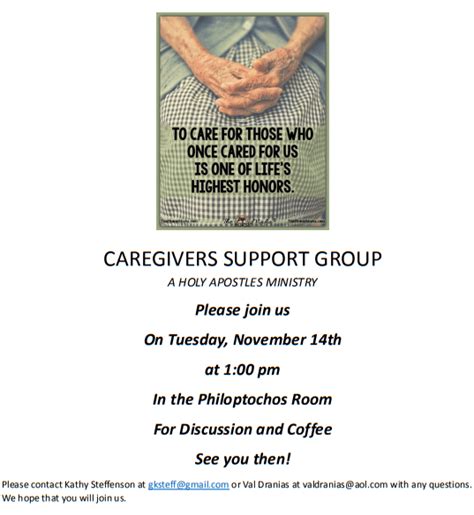 Caregivers Support Group November Meeting Holy Apostles Greek