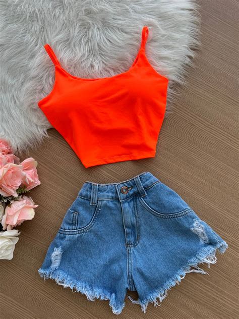 Cropped Alcinha Com Bojo Laranja Neon Sempre Linda Loja