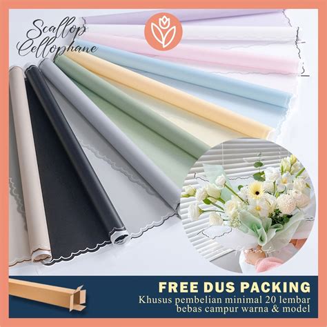 Jual 5 LEMBAR CELLOPHANE SEMI TRANPARANT LIST SCALLOP FLOWER WRAPPING