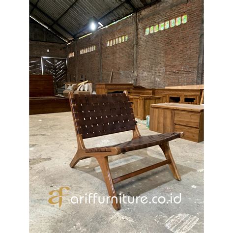 Kursi Santai Kulit Asli Kayu Jati Toko Furniture Jepara Jati Mebel