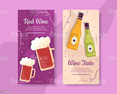 Wine Party Vertical Banner Template Flat Cartoon Background Vector