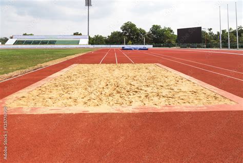 long jump sand pit in stadium Stock Photo | Adobe Stock