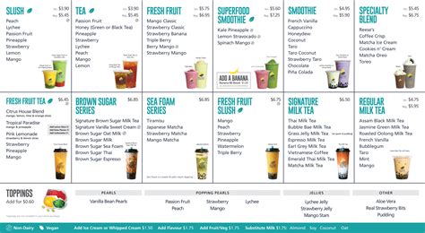 Bubble Tea Menu