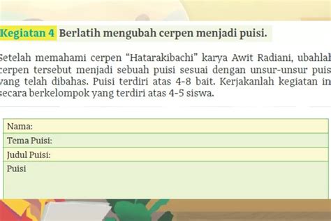 Mengubah Cerpen Hatarakibachi Menjadi Puisi Kunci Jawaban Bahasa