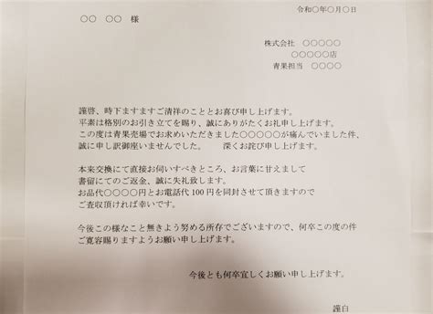 お詫び文（お詫び状）の例文テンプレート【ご返金やご返品を郵送で行う場合】 ベジふる