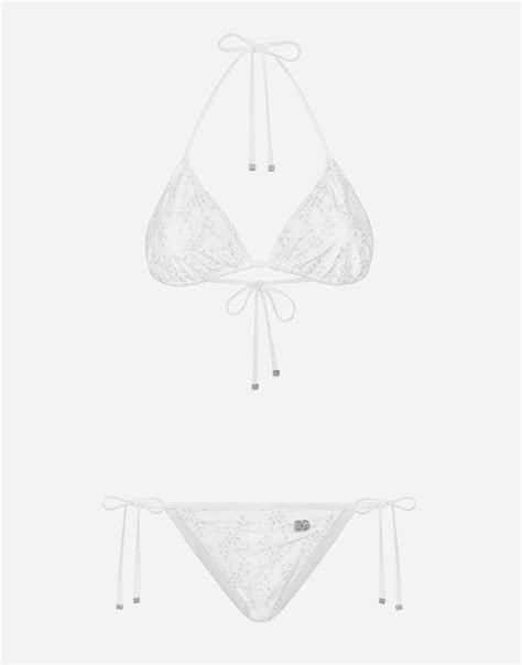 Broderie Anglaise Triangle Bikini In White For Women Dolceandgabbana®