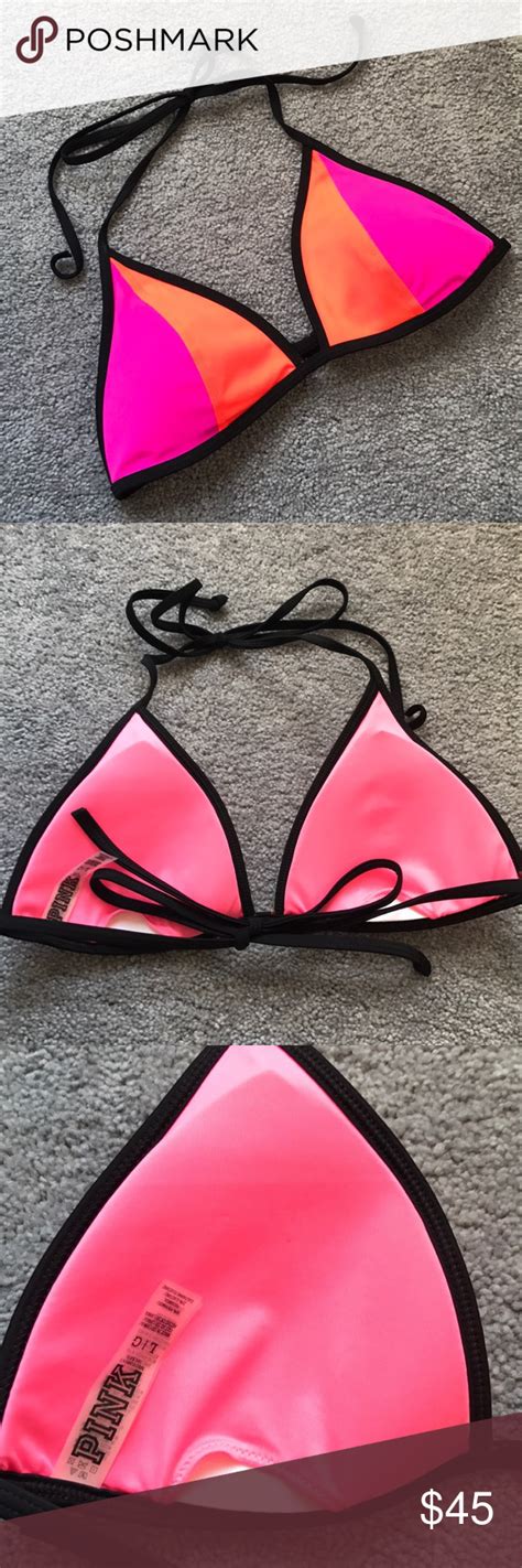 Pink Colour Block Triangle Bikini Top Triangle Bikini Bikinis Hot Sex