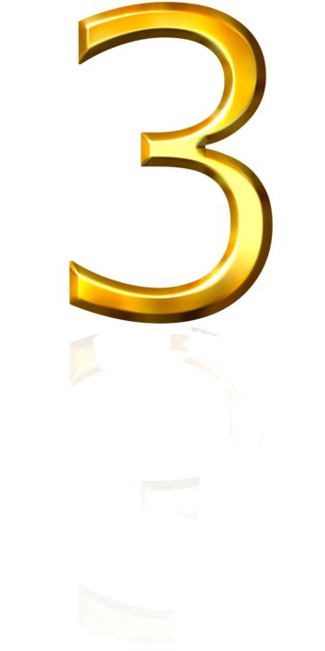 3d Golden Number 3 With Reflection Gold Graphic Golden Third Png