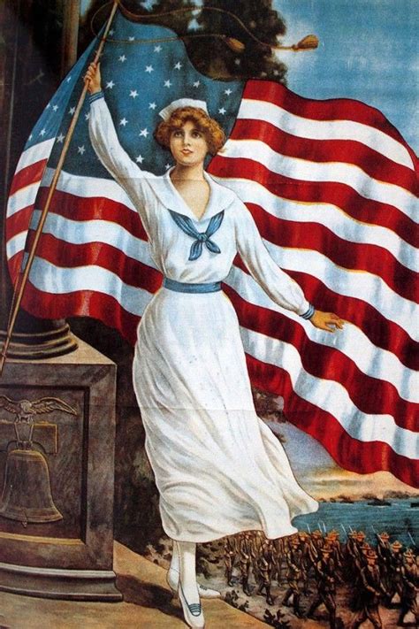 Vintage 4th Of July Postcard Image Sailor Woman With Flag Patriotic