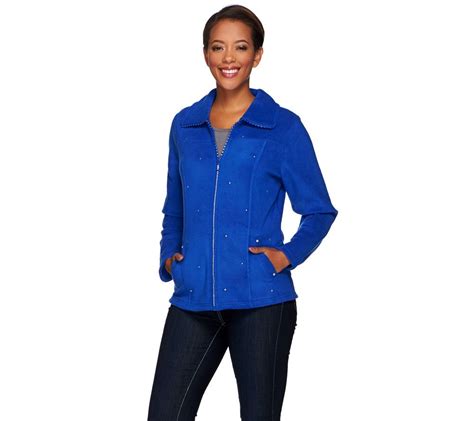 Quacker Factory Rhinestone Zip Front Fleece Jacket Page 1 QVC