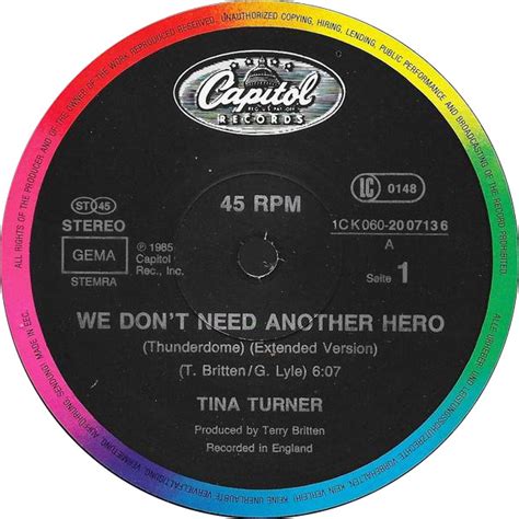 Tina Turner We Don T Need Another Hero Thunderdome Capitol