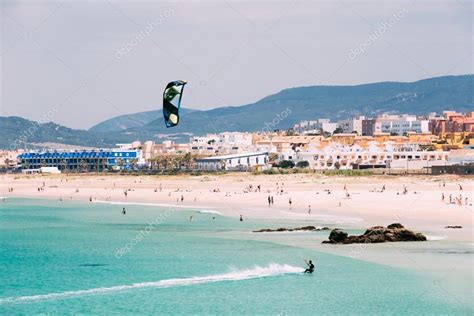 Kite surfing in Tarifa, Spain. Tarifa is most popular places in – Stock ...