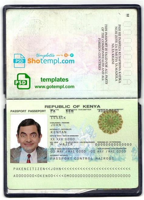 Kenya Passport Template In Psd Format Fully Editable Passport Template Passport Document